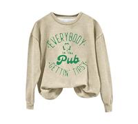 AMDOLE Mujer Retro In The Pub Getting Green Irish Pub Patrón de Impresión Casual Sudadera con Estampado Top Sudadera con Capucha Mujer Vintage, beige, L