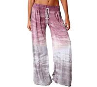 AMDOLE Mujeres Casual Suelto Gradiente Tie Dye Impreso Yoga Deportes Largos Pnats Pantalones de pierna ancha Pantalones Mujer S, rojo, L