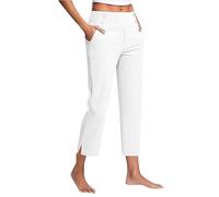 AMDOLE Pantalones casuales de negocios para mujer, elásticos, con bolsillos con cremallera, pantalones de vestir al tobillo, pantalones de trabajo, oficina, golf, blanco, S