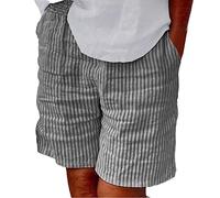 AMDOLE Pantalones casuales elásticos de lino de algodón a rayas para mujer con pierna recta, pantalones delgados para el día a día, pantalones blancos, tallas grandes para mujer, Negro , XL