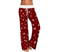AMDOLE Pantalones casuales para mujer, estampado navideño, pantalones para el hogar, pantalones de pijama, cuerda de tracción, cintura elástica, pantalones elásticos para mujer, Vino, XXL