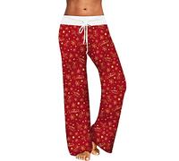 AMDOLE Pantalones casuales para mujer, estampado navideño, pantalones para el hogar, pantalones de pijama, cuerda de tracción, cintura elástica, pantalones elásticos para mujer, dorado, XL