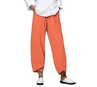 AMDOLE Pantalones de algodón sueltos casa femenina pantalones pantalones 3/4 damas, naranja, XL