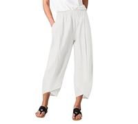 AMDOLE Pantalones de chándal largos para mujer con ocho longitudes, bolsillos, cintura elástica, pantalones sólidos para mujer, Blanco, XXL