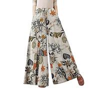 AMDOLE Pantalones de chándal largos para mujer, pantalones casuales con estampado floral para mujer, cinturones, cintura elástica, pierna ancha, bolsillo largo, pantalones de mujer, amarillo, L