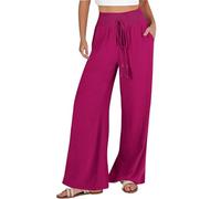 AMDOLE Pantalones de chándal largos para mujer, pantalones casuales de algodón liso y lino con bolsillos de patchwork y cintura elástica, pantalones sueltos para mujer, Rosa intenso., XXL