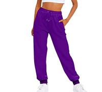 AMDOLE Pantalones de chándal para mujer, color sólido, cintura elástica, informales, sueltos, de forro polar, pantalones de correr, para mujer, largos, #1-lila, XXL
