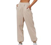 AMDOLE Pantalones de chándal para mujer, color sólido, cintura elástica, informales, sueltos, de forro polar, pantalones de correr, para mujer, largos, #2-beige, XXL