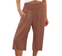 AMDOLE Pantalones de chándal para mujer de algodón y monocolor, con cintura elástica, pantalones vaqueros holgados para mujer, café, XXL