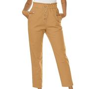 AMDOLE Pantalones de chándal para mujer, holgados, informales, cintura alta, botón Capris, corte regular, sólidos, cosechados, pantalones de mujer, b, S