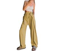 AMDOLE Pantalones de chándal para mujer, holgados, informales, holgados, de cintura alta, corte ancho, pantalones de mujer con pierna recta y botones, vaqueros para mujer, caqui, S