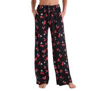 AMDOLE Pantalones de chándal para mujer largos e invierno nuevo hogar casual bolsa deportiva a cuadros impresos pantalones rectos pantalones sueltos mujer, rojo, L