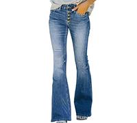 AMDOLE Pantalones de chándal para mujer, largos, elásticos, bajos altos, ajustados, pantalones vaqueros para mujer, pantalones vaqueros para mujer, azul celeste, L