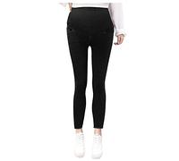 AMDOLE Pantalones de chándal para mujer, talla corta, ajustable, Minutes of Women's Leg Pants Nine Vaqueros de maternidad Belly Small Pantalones de chándal para mujer, Negro , L