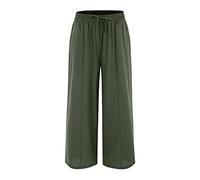 AMDOLE Pantalones de chándal para mujer, talla corta, pantalones de lino Palazzo, pierna ancha, cordón, informal, suelto, cosecha, cintura elástica, algodón, pantalones de playa para mujer, verde, S