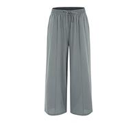 AMDOLE Pantalones de chándal para mujer, talla corta, pantalones de lino Palazzo, pierna ancha, cordón, informal, suelto, cosecha, cintura elástica, algodón, pantalones de playa para mujer, gris, M