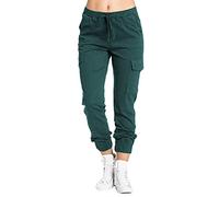 AMDOLE Pantalones de chándal para mujer, talla corta, varios bolsillos, cargo, pantalones de ocio, cintura elástica, corsé de cuerda, pantalones vaqueros para mujer, verde, M
