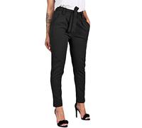 AMDOLE Pantalones de cintura a rayas pantalones elásticos mujer harén casual vendaje cintura pantalones de pared norte pantalones mujer, Negro , S