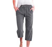 AMDOLE Pantalones de cintura alta para mujer, pantalones elásticos con cordón de pierna ancha, pantalones largos cómodos con pierna recta y bolsillos, pantalones militares, disfraz de mujer, gris