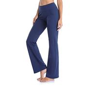 AMDOLE Pantalones de fitness anchos para yoga con bolsillo, cintura alta, rectos, para yoga, pilates, pantalones deportivos, leggins acampanados, pantalones de yoga para mujer, azul, M