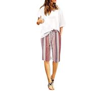 AMDOLE Pantalones de mujer informales para mujer, pantalones cortos de playa con cordón, cintura elástica y bolsillos, pantalones cortos de jogging para mujer, Rosa intenso., XXL