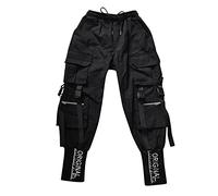 AMDOLE Pantalones de pierna ancha para mujer, pantalones punk del Reino Unido con múltiples pantalones, bolsillos, pantalones deportivos negros para mujer, Negro, M
