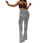 AMDOLE Pantalones de punto para mujer, diseño de rayas sexi, ajustadas, de cintura alta, para el tiempo libre, para mujer, Negro , M