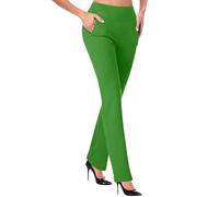 AMDOLE Pantalones de vestir rectos elásticos para mujer con bolsillos, altos, pequeños, regulares, para el trabajo, negocios, yoga, pantalones de cintura alta con bolsillos, GN1., L