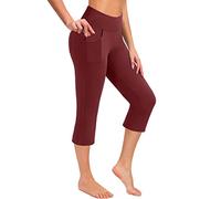 AMDOLE Pantalones de yoga para mujer, con bolsillos, cintura alta, pantalones de entrenamiento, pantalones informales, leggings de gimnasio para mujer, Vino, S
