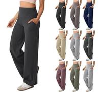 AMDOLE - Pantalones de yoga para mujer de pierna ancha con bolsillos, pantalones de vestir de cintura alta de pierna recta, leggings de control de barriga con corte acampanado, gris oscuro, XXL