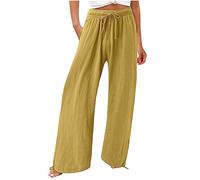 AMDOLE Pantalones elásticos para mujer, informales, holgados, de algodón, cómodos, con bolsillos, cintura alta, elásticos, con bolsa de papel, con cordón, pantalones Y para mujer, amarillo, XXL