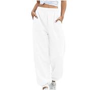 AMDOLE Pantalones elásticos para mujer, pantalones de chándal inferiores para mujer, pantalones de jogger, entrenamiento, pantalones de yoga de cintura alta con bolsillos, pantalones negros anchos