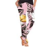 AMDOLE Pantalones harén de verano para mujer, pantalones de playa, ligeros, informales, holgados, con bolsillos, pantalones de verano, hasta la rodilla, Rosa., L