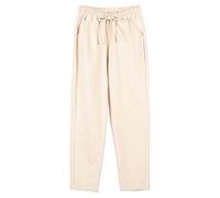 AMDOLE Pantalones largos de verano para mujer, de talle alto, de algodón, lino, de pierna ancha, pantalones largos con bolsillo, callejero, caqui, XL