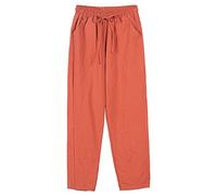 AMDOLE Pantalones largos de verano para mujer, de talle alto, de algodón, lino, de pierna ancha, pantalones largos con bolsillo, callejero, rojo, S