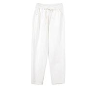 AMDOLE Pantalones largos de verano para mujer, de talle alto, de algodón, lino, de pierna ancha, pantalones largos con bolsillo, callejero, Blanco, XXL