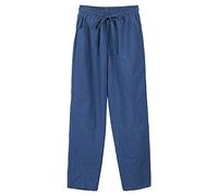 AMDOLE Pantalones largos de verano para mujer, de talle alto, de algodón, lino, pantalones de pierna ancha, pantalones largos con bolsillo cadena para pantalones de mujer, azul, XXL