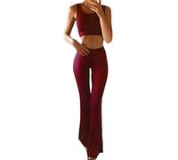 AMDOLE Pantalones moda elasticidad suelo campana sólido mujeres polainas pantalones pantalones mujer pantalones, Vino, M