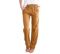 AMDOLE Pantalones Mujer holgados Pantalones casuales de mujer de algodón sólido y pantalones con bolsillos largos 7 8 Pantalones Mujer Tallas grandes, naranja, XXL