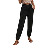 AMDOLE Pantalones Mujer Mujer 2023 Pantalones Casual de Negocios Elásticos Pantalones de Cintura Alta Pantalones Sueltos Cómodos Jogger Pantalones con Bolsillos Pierna Ancha Vaqueros Mujer, Negro , S