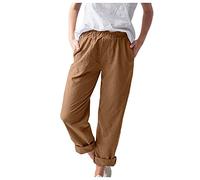 AMDOLE Pantalones vaqueros de cintura alta para mujer, algodón, bolsillo de lino apretado, pantalones de mujer, ropa sólida, pantalones casuales, pantalones vaqueros para mujer, naranja, L
