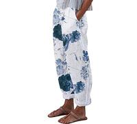 AMDOLE Pantalones vaqueros de cintura alta para mujer con bolsillos, estampado de cintura alta, pantalones largos de algodón, sueltos, rectos, diarios, pantalones de chándal para mujer, azul, M