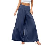 AMDOLE Pantalones vaqueros de cintura alta para mujer, en color sólido, bolsillo informal, holgado, de algodón y lino, pantalones de patchwork, pantalones vaqueros anchos para mujer, marine, S