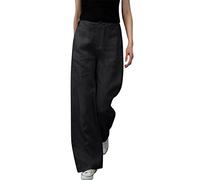 AMDOLE Pantalones vaqueros de cintura alta para mujer, pantalones de lino con cintura alta y pierna ancha, pantalones casuales, holgados con bolsillos, pantalones para mujer, Negro , XXL
