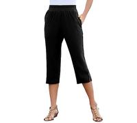 AMDOLE Pantalones vaqueros de cintura alta para mujer, yoga, Seven Point, pantalones de ocio, pantalones de jogging, pierna ancha, pantalones de jogging con bolsillos, Negro , L
