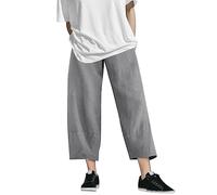 AMDOLE Pantalones vaqueros de pierna ancha para mujer de algodón para mujer, cintura cosecha, color flojo puro y pantalones de lino elástico con bolsillo para mujer, pantalones casuales para mujer