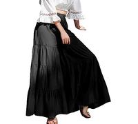 AMDOLE Pantalones vaqueros de pierna ancha para mujer, elásticos, modernos, de patchwork, falda para cupcakes para mujer, cintura alta, pantalones de mujer, Negro , L