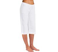 AMDOLE Pantalones vaqueros de pierna ancha para mujer, moda monocolor, algodón, lino, elásticos, largos, para playa, tiempo libre, pantalones cortos de longitud, pantalones elásticos, Blanco, 3XL