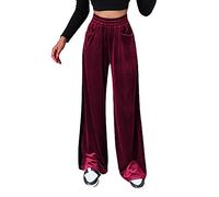 AMDOLE Pantalones vaqueros elásticos para mujer, color liso, tubo recto, sueltos, elásticos, pantalones de yoga, contraste de color, pantalones sólidos para mujer, rojo, L