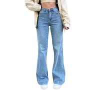 AMDOLE Pantalones vaqueros elásticos para mujer, pantalones de color sólido, pantalones vaqueros de color para mujer, bolsillo de mezclilla, cintura delgada, botón elástico, pantalones vaqueros